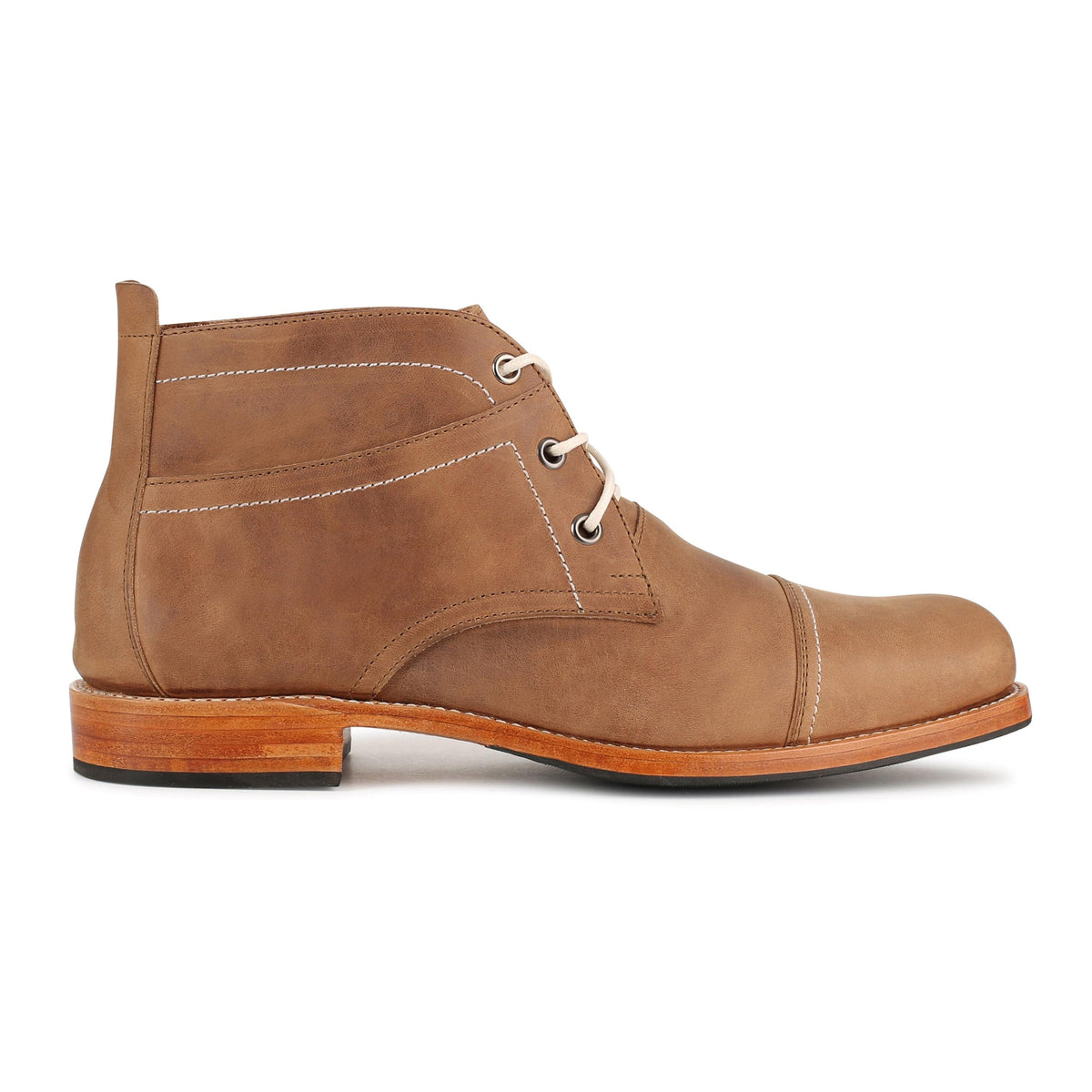 Men's 4E-wide tan leather fashion boot, seen from the side – The Valparaíso