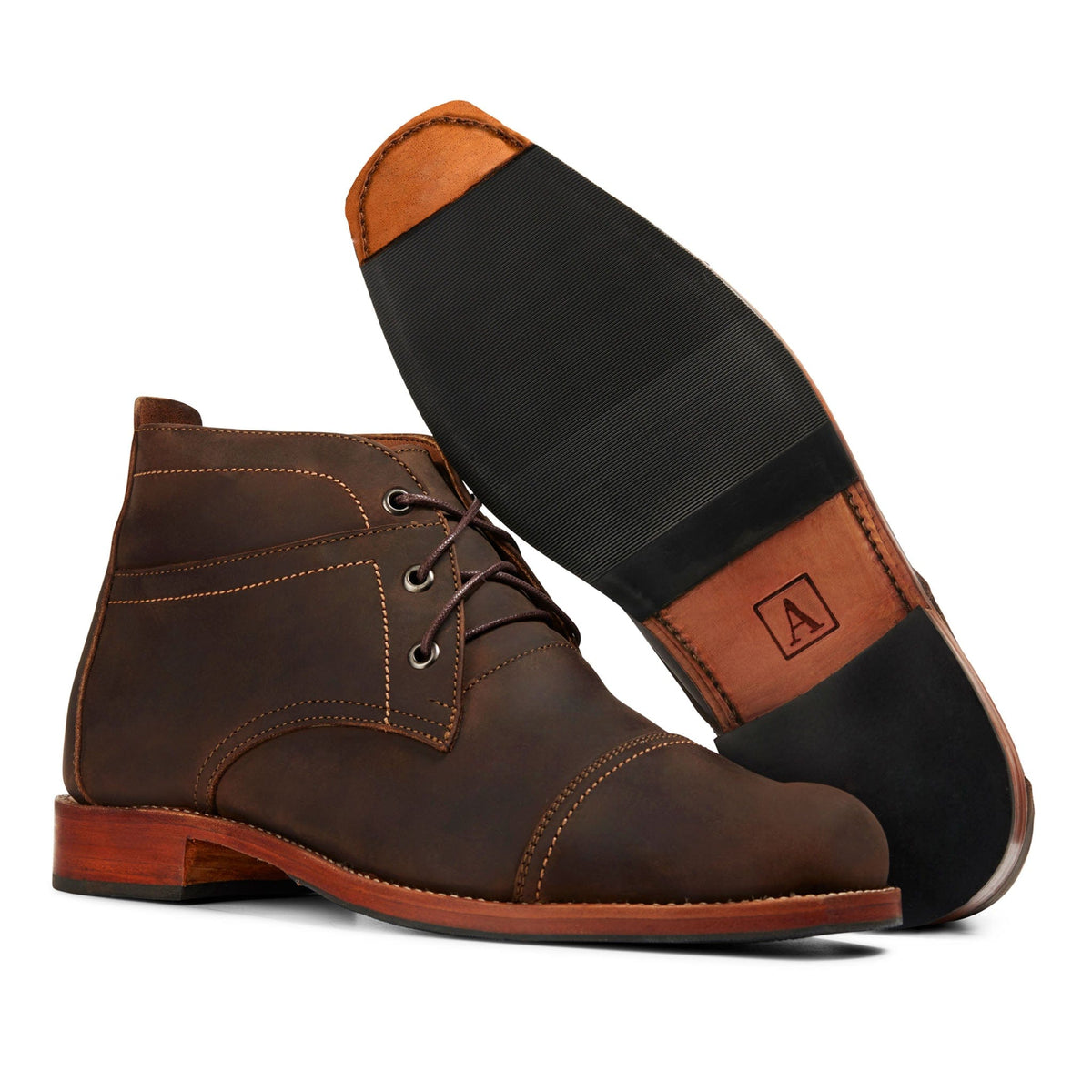 Men's 2E-wide dark brown leather fashion boot, with the sole turned up – The Valparaíso
