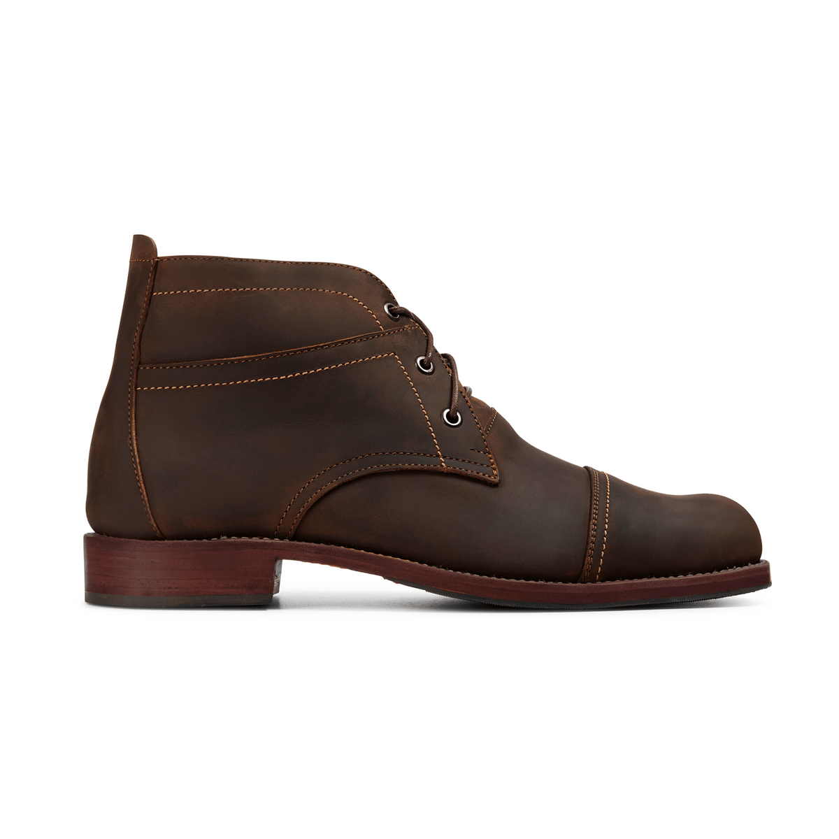 Side view of a men's 4E-wide dark brown leather fashion boot – The Valparaíso