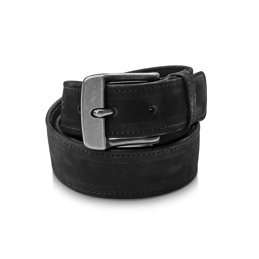 Black leather belt, coiled, handcrafted to order in Guatemala