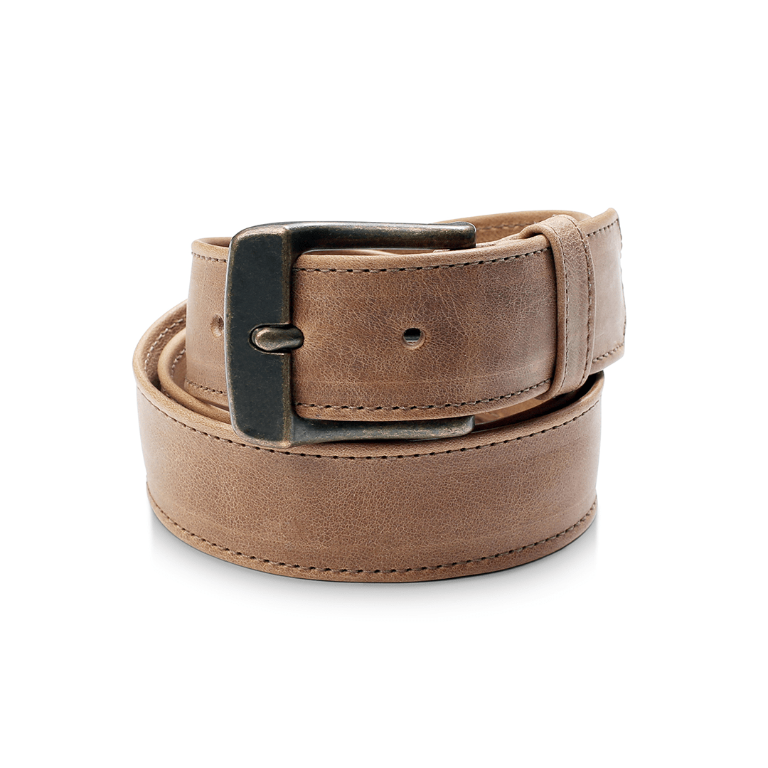 Tan leather belt, coiled