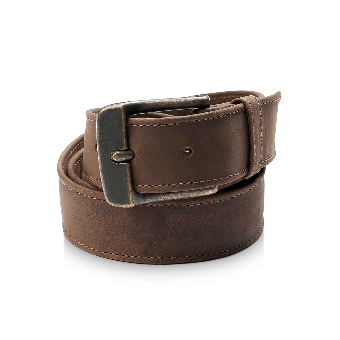 Dark brown leather belt, coiled