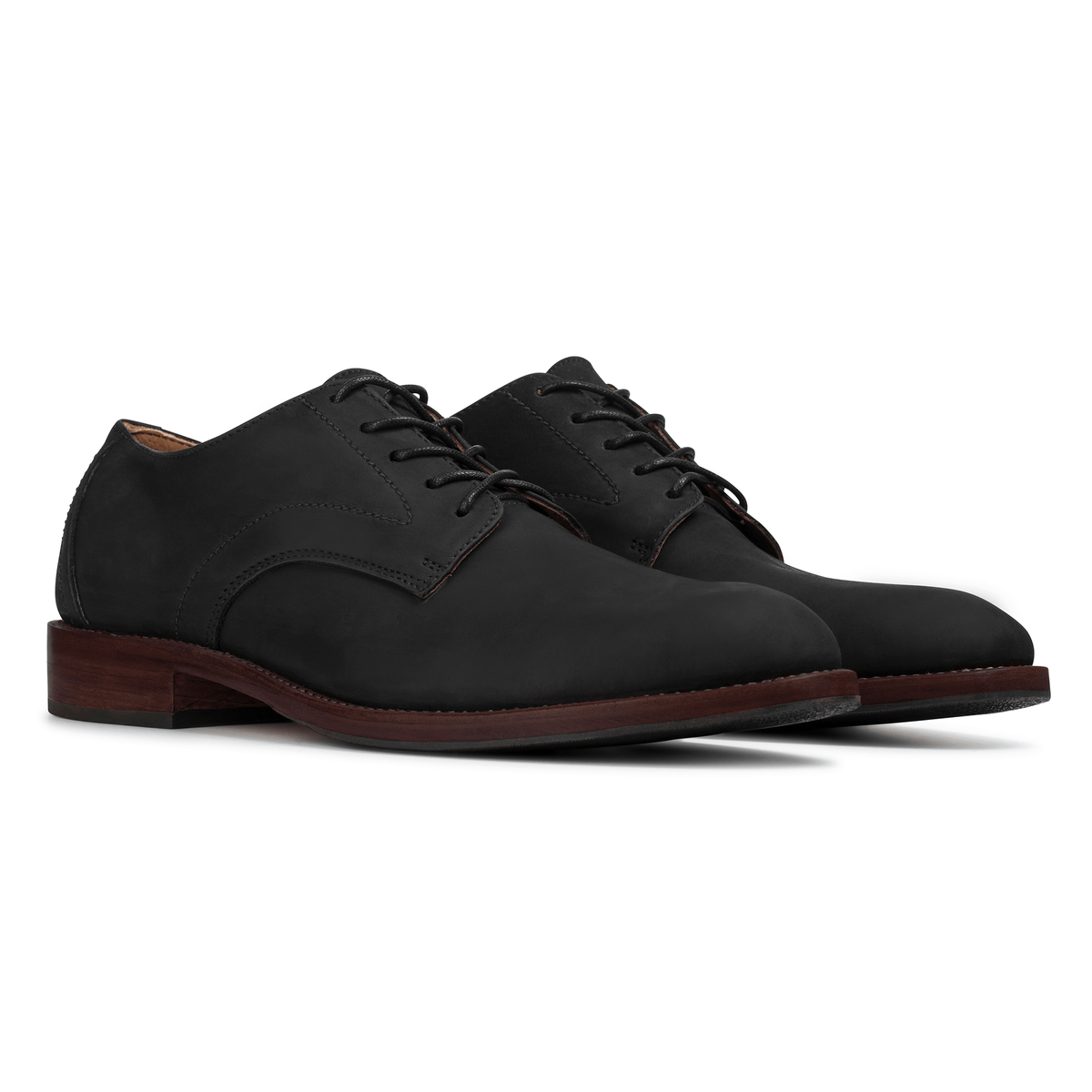 Men's extra-wide black leather derbies, shown at an angle, made to order in size 13 – The Romero