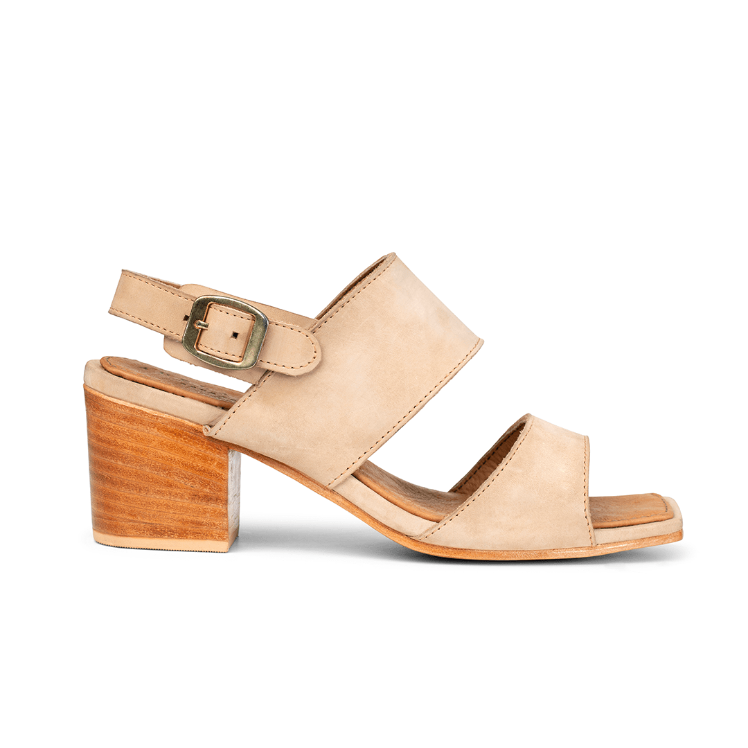 Women's EEE wide cream leather heeled sandal, seen from the side. Custom sizing on request – The Serena
