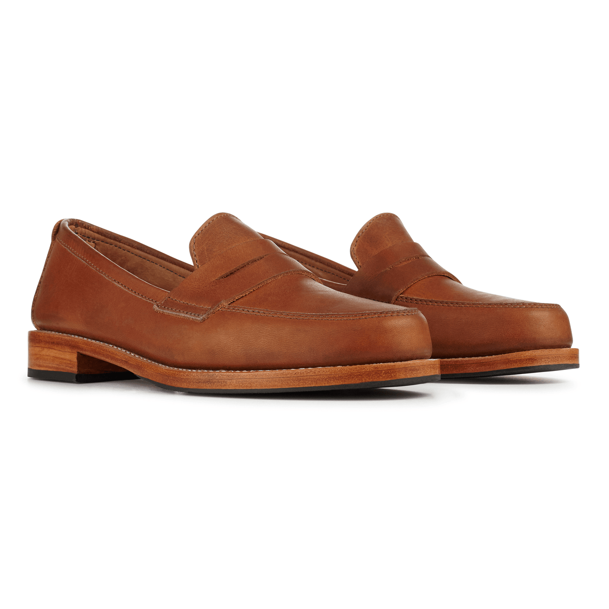 Brown leather womens penny loafers by Adelante Made To Order with classic penny straps and handcrafted construction in narrow to extra wide widths