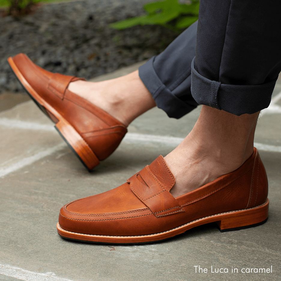 Adelante Luca caramel penny loafer for men with a classic penny bridge and sleek toe shape