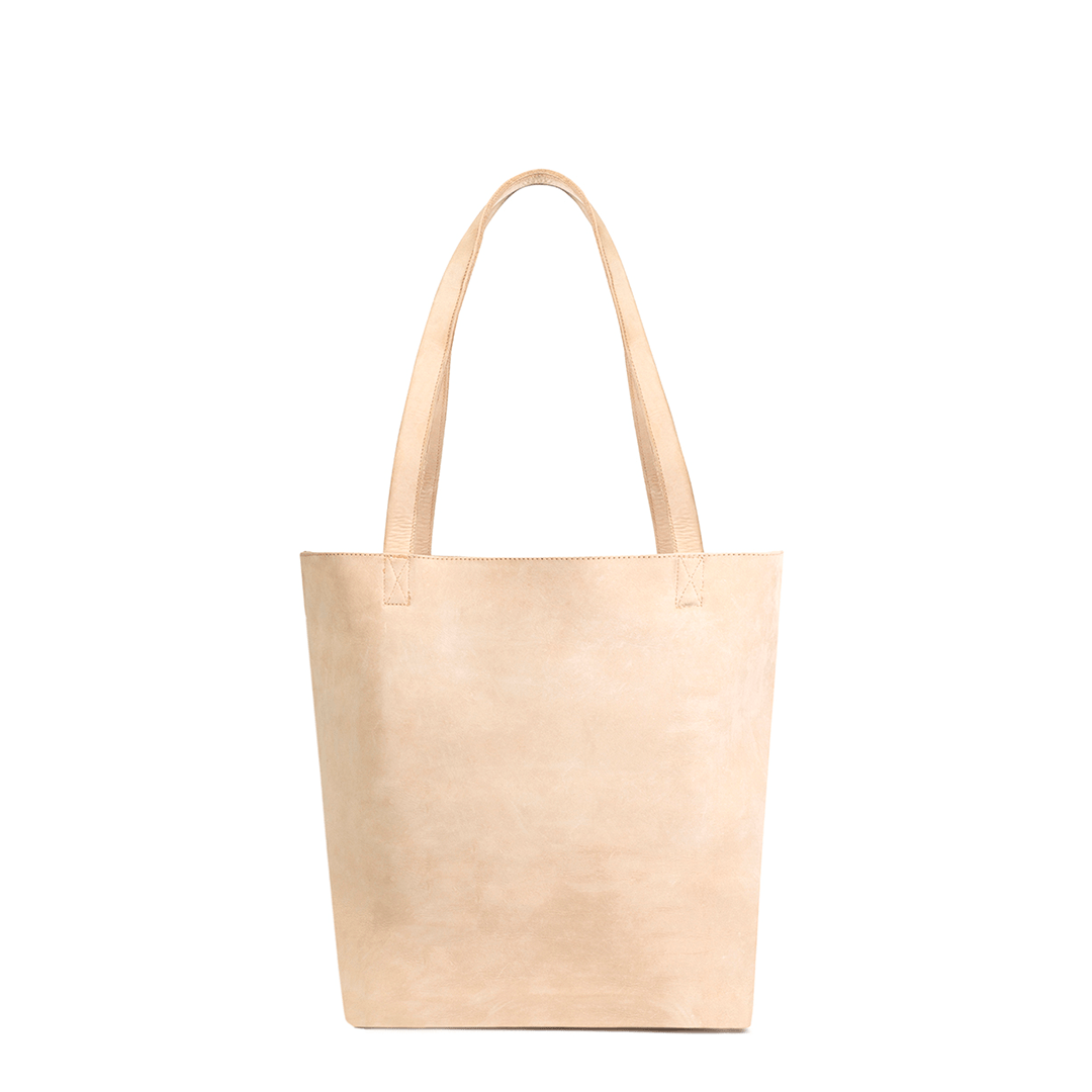 Cream leather tote bag, front view, made to order in Guatemala